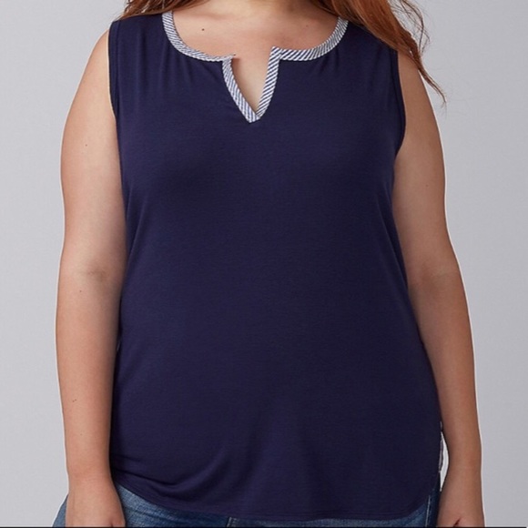 Lane Bryant Tops - Lane Bryant 13/14 Navy Notch Neck Fabric Mix Tank